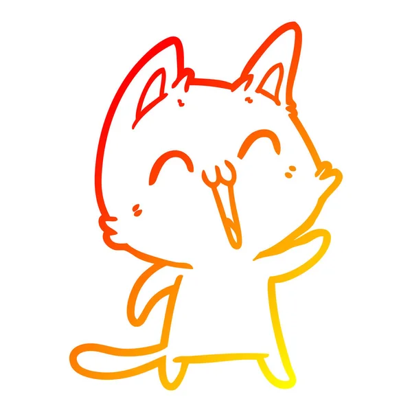 Warm gradient line drawing happy cartoon cat meowing — Stock Vector