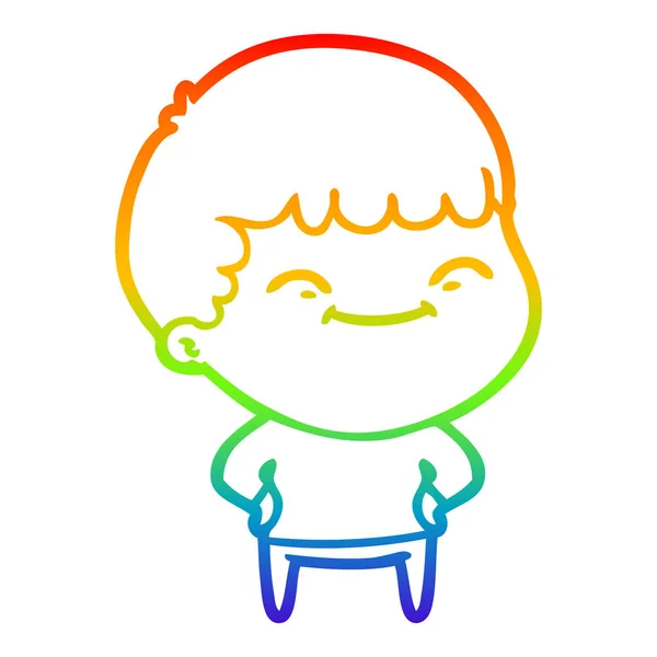 Regenbogen-Gradienten-Linie Zeichnung Karikatur glücklicher Junge — Stockvektor