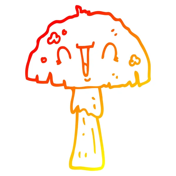 Chaud dégradé ligne dessin dessin dessin animé champignon — Image vectorielle