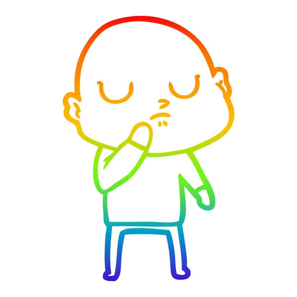 Rainbow gradient ligne dessin dessin animé chauve homme — Image vectorielle