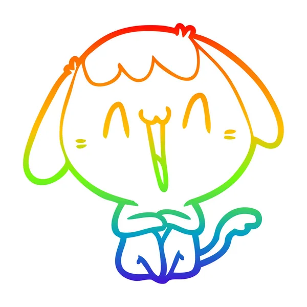 Rainbow gradient line drawing cute cartoon dog — Stock Vector
