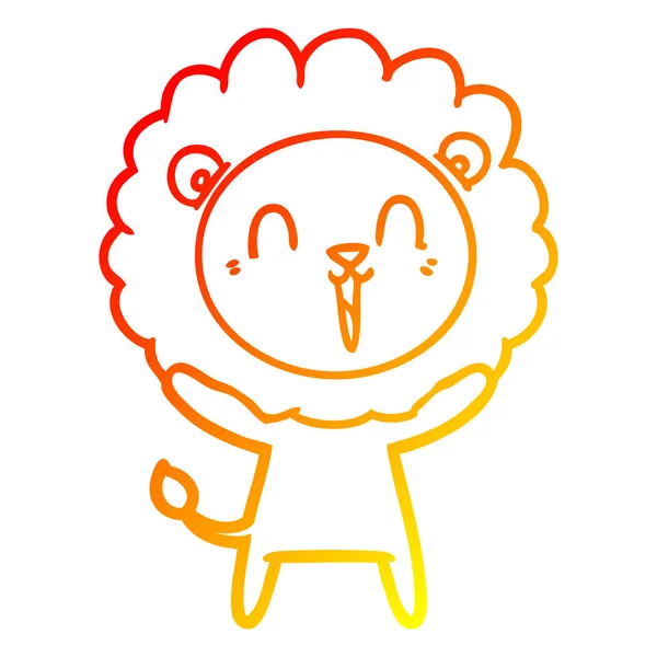 Warm gradient line drawing laughing lion cartoon — Stock Vector
