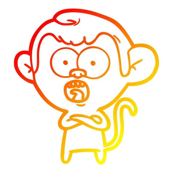 Warm gradient line drawing cartoon shocked monkey — Stock Vector