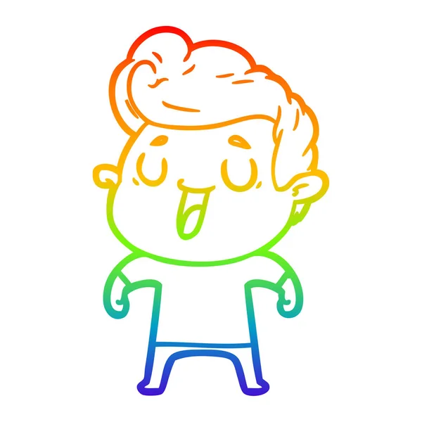 Linea gradiente arcobaleno disegno felice uomo cartone animato — Vettoriale Stock