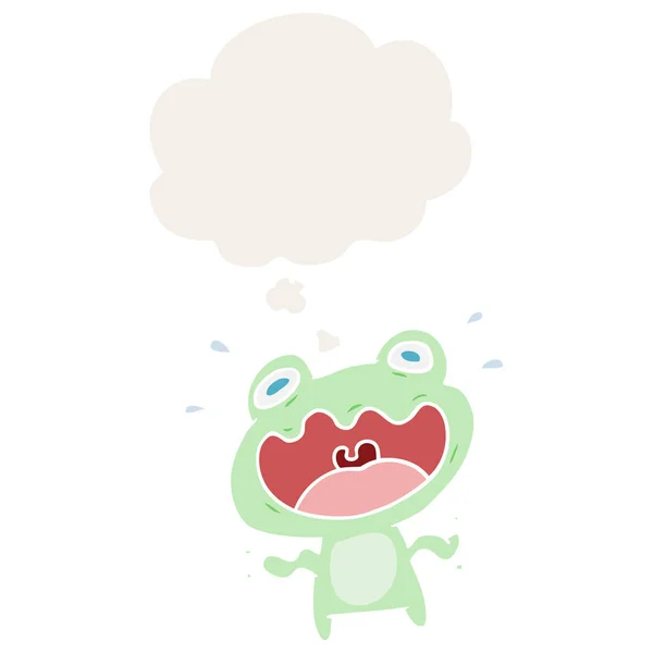 Cartoon frog frightened and thought bubble in retro style — Stock Vector