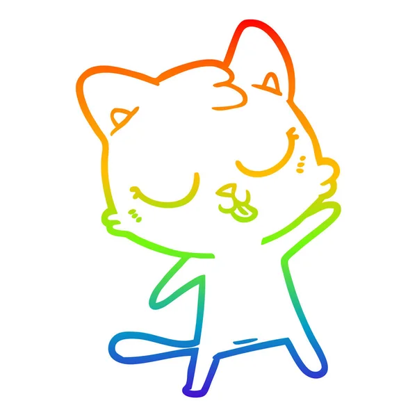 Regenbogen-Gradienten-Linie Zeichnung niedlich Cartoon-Katze — Stockvektor