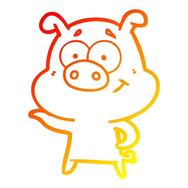 따뜻한 그라데이션 라인 그리기 만화 돼지 가리키는 — 스톡 벡터
