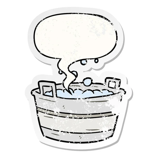 水とスピーチバブルが苦しむ漫画の古いスズ風呂 — ストックベクタ