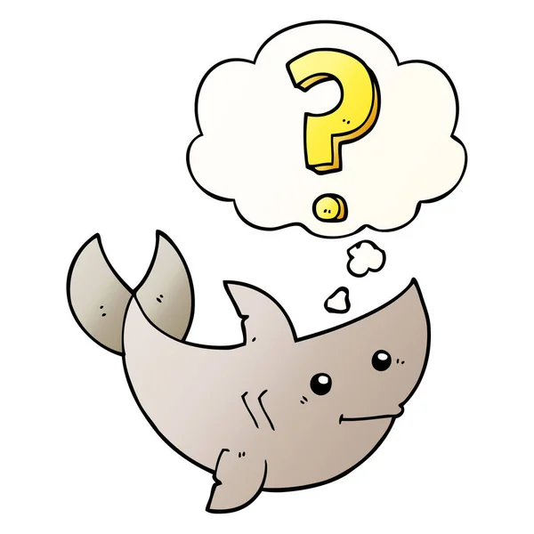 Tiburón de dibujos animados haciendo pregunta y burbuja de pensamiento en gradi suave — Archivo Imágenes Vectoriales