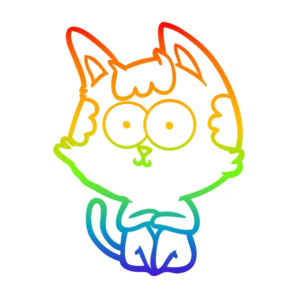 Arco iris gradiente línea dibujo feliz dibujos animados gato — Vector de stock