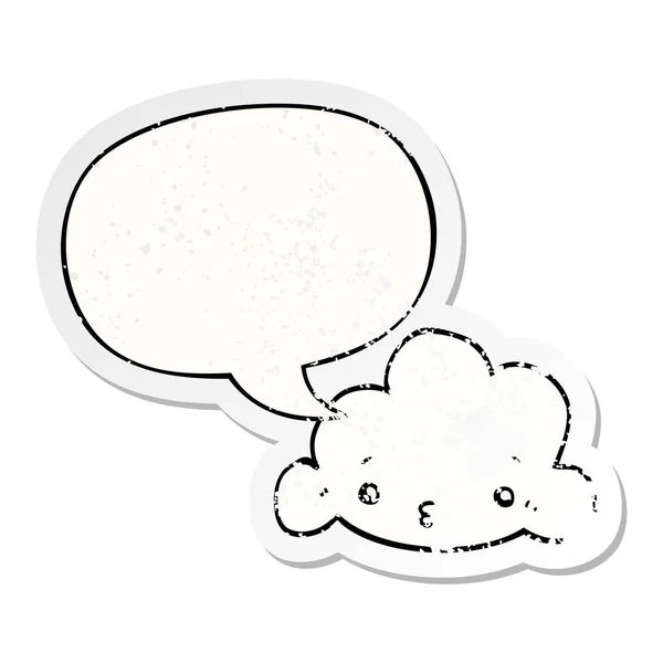 Cute cartoon cloud and speech bubble distressed sticker — Stock Vector