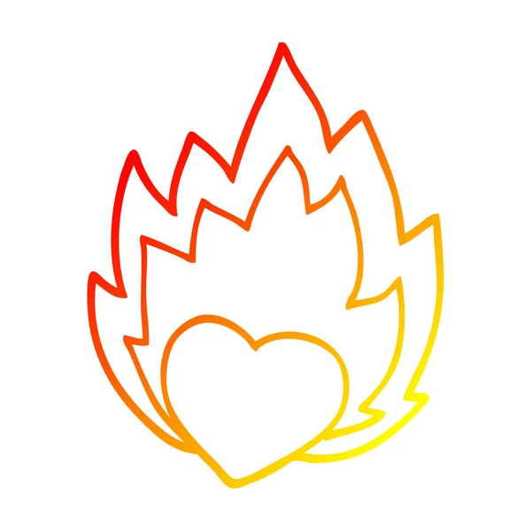 Тёплая градиентная линия, рисующая горящее сердце мультфильма — стоковый вектор