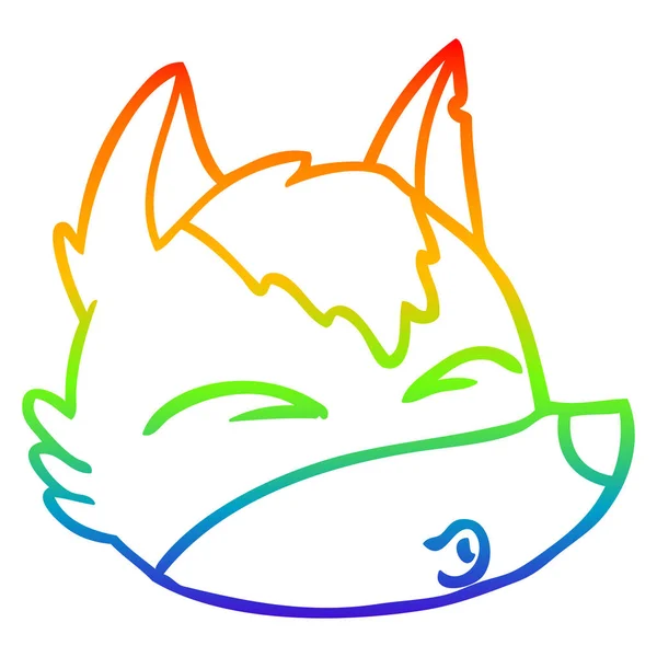 Arco-íris linha gradiente desenho cartoon lobo rosto assobiando —  Vetores de Stock