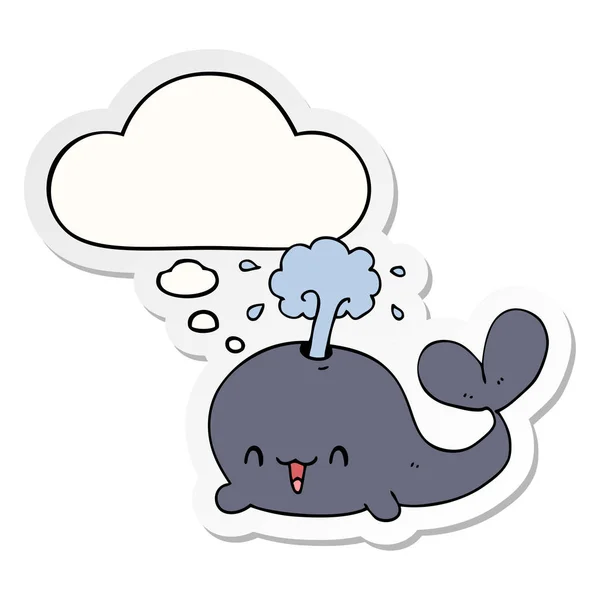 Cartoon walvis en dacht Bubble als een gedrukte sticker — Stockvector