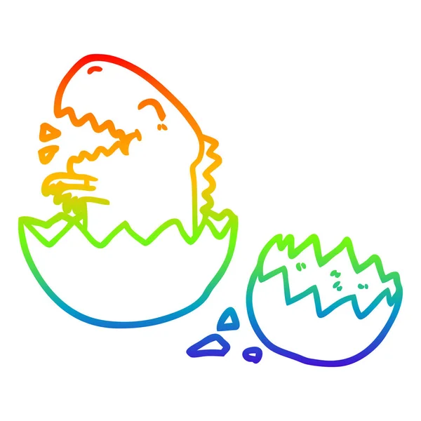 Rainbow gradient line drawing dinosaur hatching from egg — Stock Vector