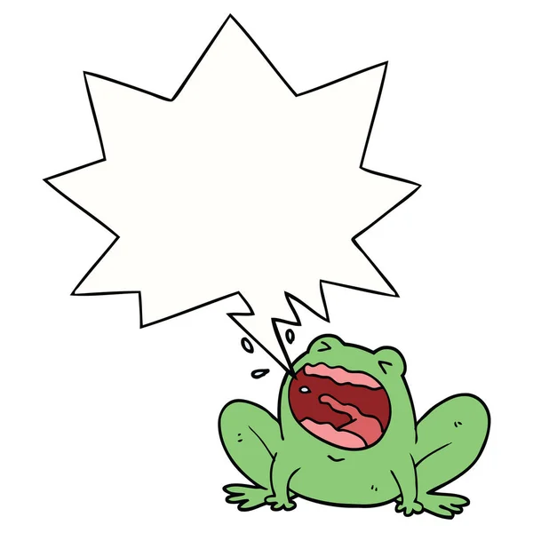 Cartoon frog shouting and speech bubble — Stock Vector