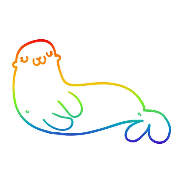Rainbow gradient line drawing cute cartoon seal — Stock Vector