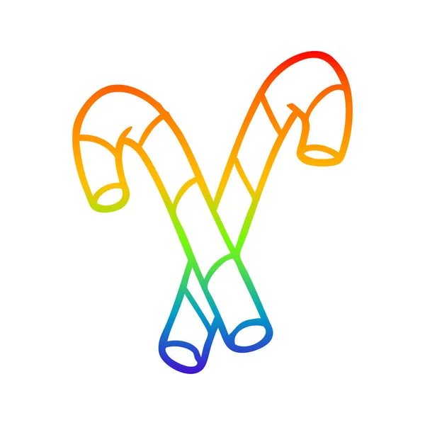 Rainbow gradient ligne dessin cannes de bonbons — Image vectorielle