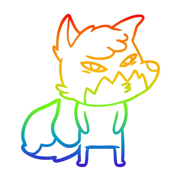 Rainbow gradient linje ritning Smart tecknad Fox — Stock vektor