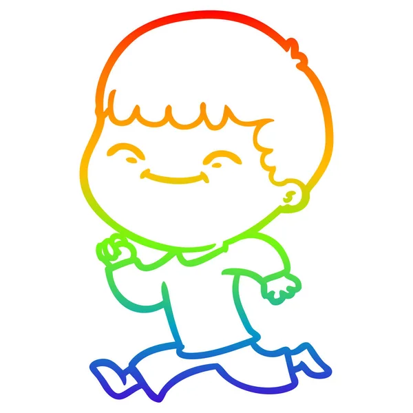 Rainbow gradient ligne dessin dessin animé heureux garçon — Image vectorielle