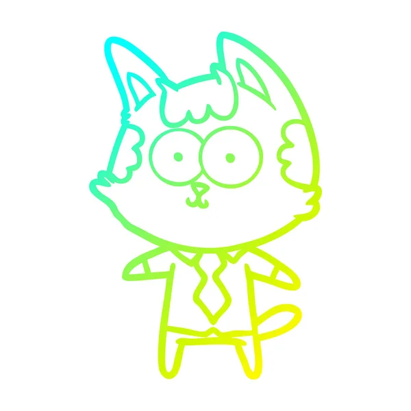 冷たいグラデーションライン描く幸せな漫画猫のオフィスワーカー — ストックベクタ