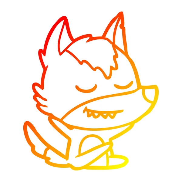 Warme Gradientenlinie Zeichnung freundlich cartoon wolf sitting — Stockvektor