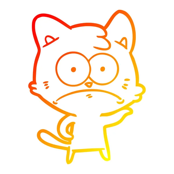 Línea de gradiente caliente dibujo dibujos animados gato nervioso — Vector de stock