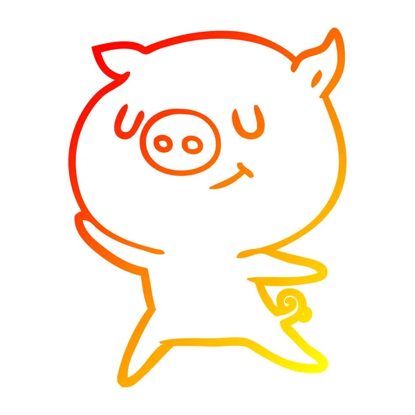 Linea gradiente caldo disegno felice cartone animato maiale — Vettoriale Stock