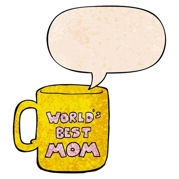 Dunia best mom mug and speech bubble in retro texture style - Stok Vektor