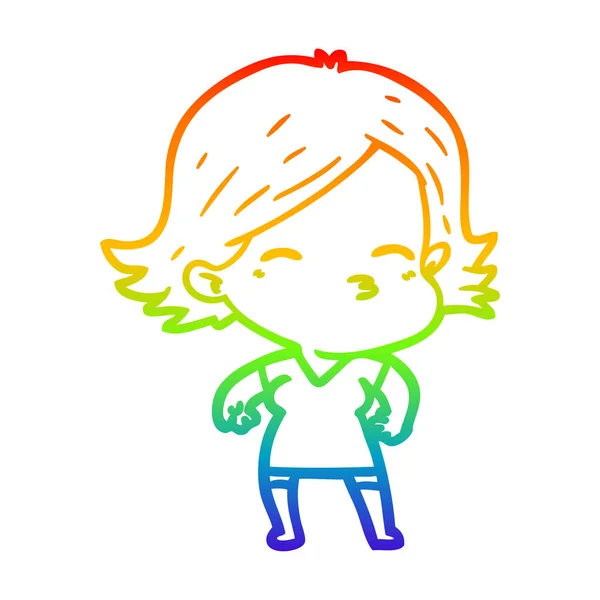 Rainbow gradient ligne dessin dessin femme dessin animé — Image vectorielle