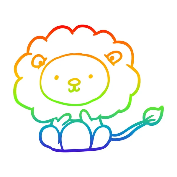 Rainbow gradient line drawing cute lion — Stock Vector