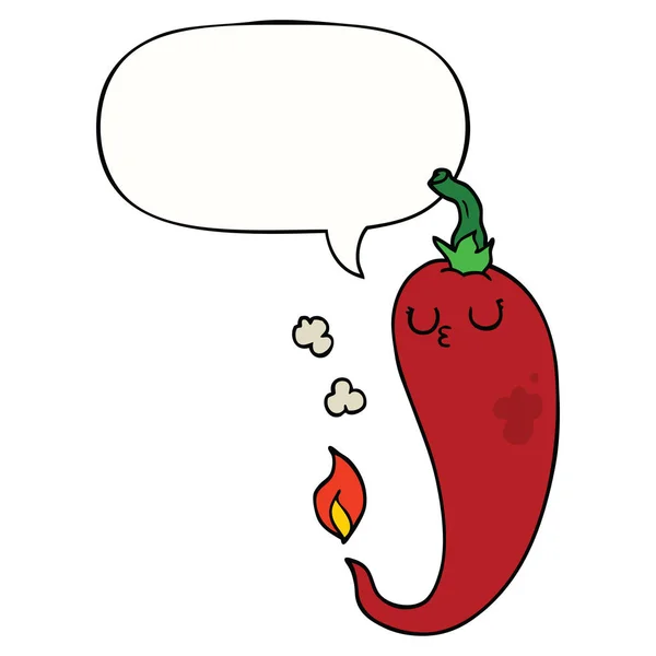 Chile picante de dibujos animados y burbuja del habla — Vector de stock