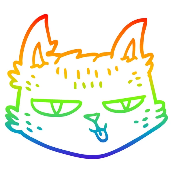 Rainbow gradient linje ritning tecknad lycklig katt — Stock vektor