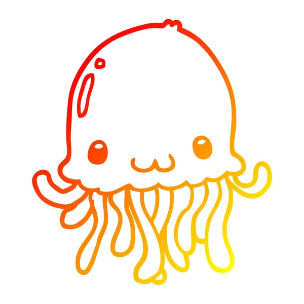 Línea de gradiente caliente dibujo dibujos animados medusas — Vector de stock
