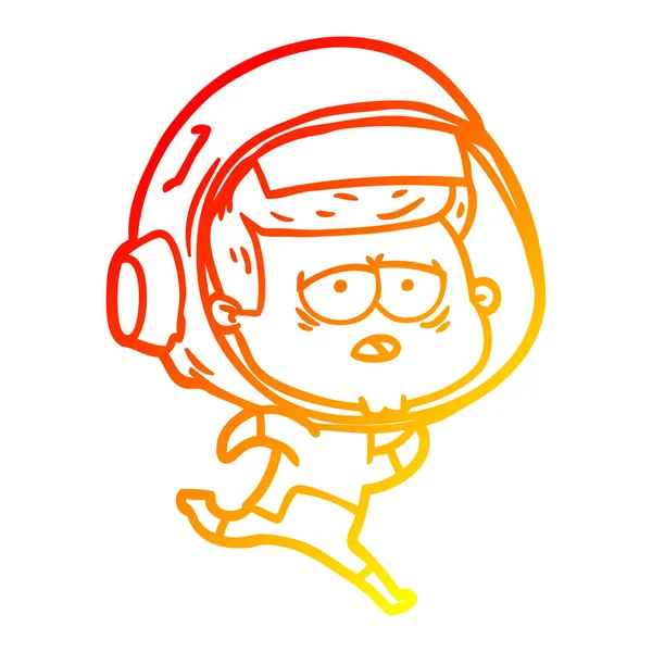 Linha gradiente quente desenho cartoon astronauta cansado — Vetor de Stock