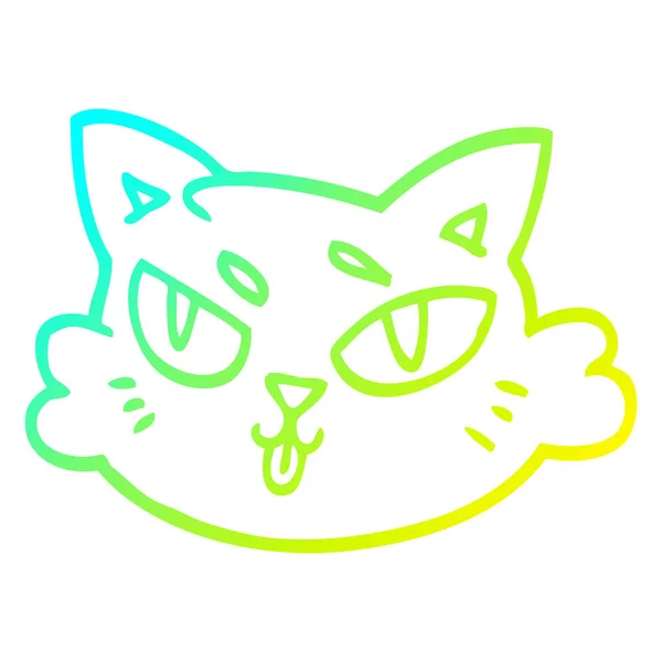 Línea de gradiente frío dibujo dibujos animados gatos cara — Vector de stock