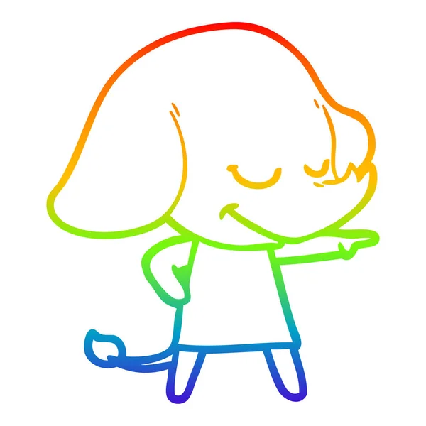Rainbow gradient ligne dessin dessin dessin animé éléphant souriant — Image vectorielle