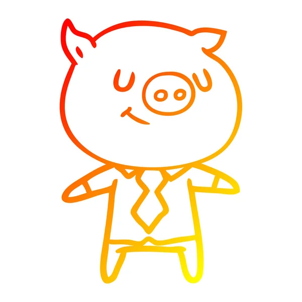 Chaud gradient ligne dessin heureux dessin animé cochon intelligent — Image vectorielle