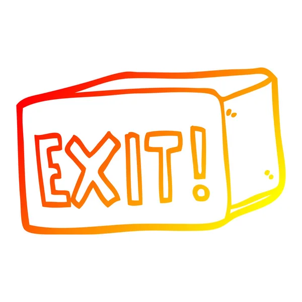 Warm gradient line drawing cartoon exit sign — Stock Vector