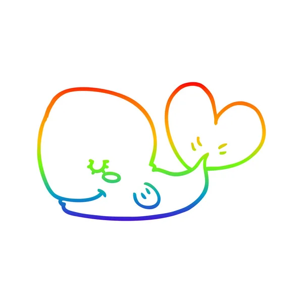 Rainbow gradien line drawing cartoon whale - Stok Vektor