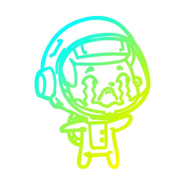 冷たいグラデーションライン描画漫画泣く宇宙飛行士 — ストックベクタ