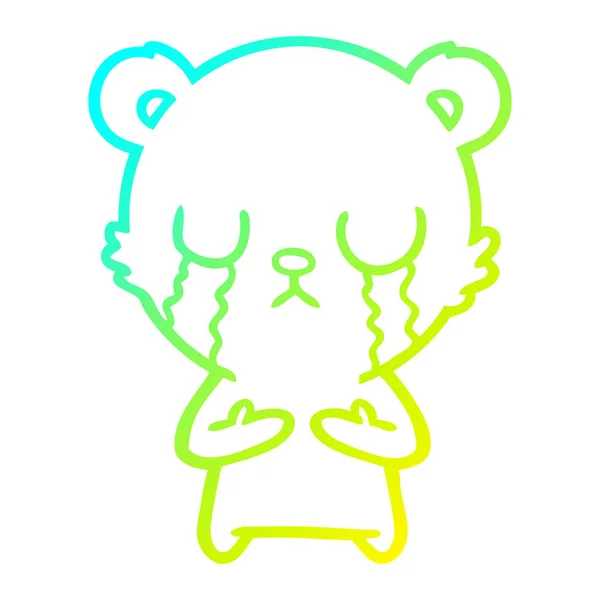 Холодна градієнтна лінія малювання плаче мультяшний ведмідь — стоковий вектор