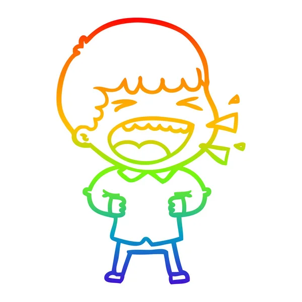 Rainbow gradient line drawing cartoon laughing man — Stock Vector