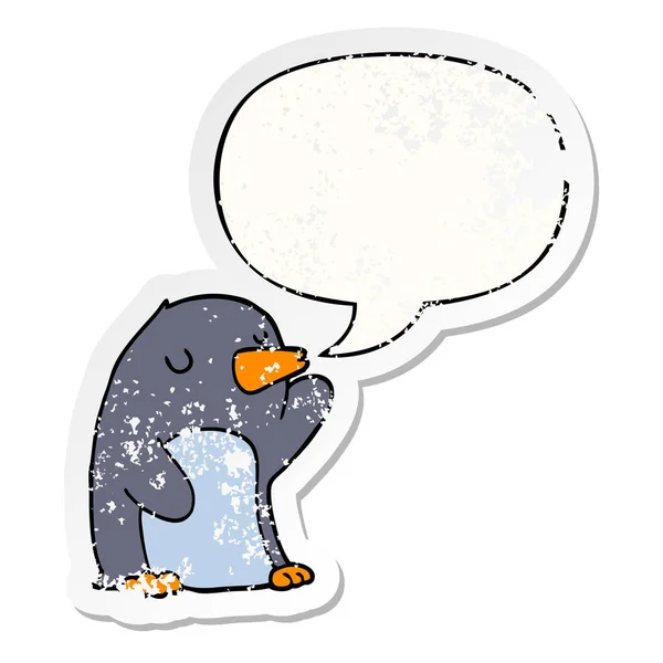 Πιγκουΐνους καρτούν και φούσκα ομιλίας ενοχλημένο αυτοκόλλητο — Διανυσματικό Αρχείο