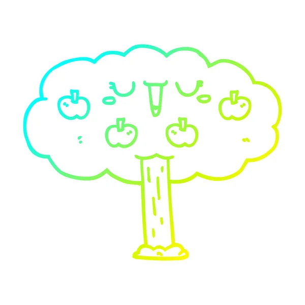 冷たいグラデーションライン描画漫画リンゴの木 — ストックベクタ