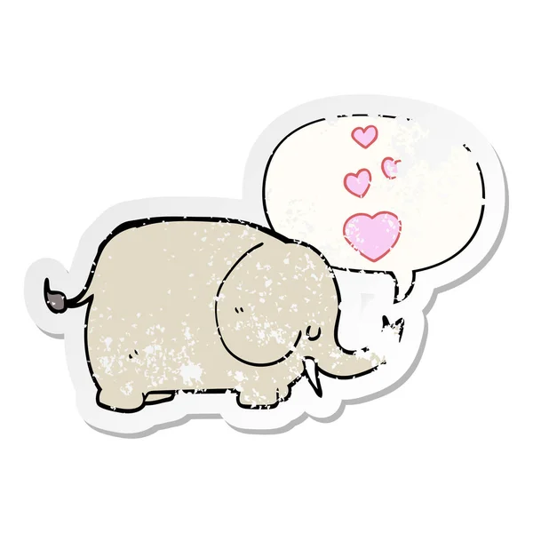 可爱的卡通大象和爱的心和言语泡沫苦恼 — 图库矢量图片