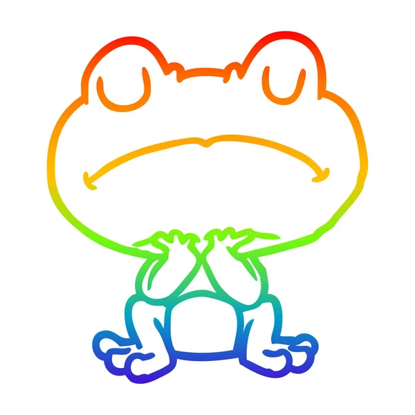 忍耐強く待っている虹のグラデーションライン描画カエル — ストックベクタ