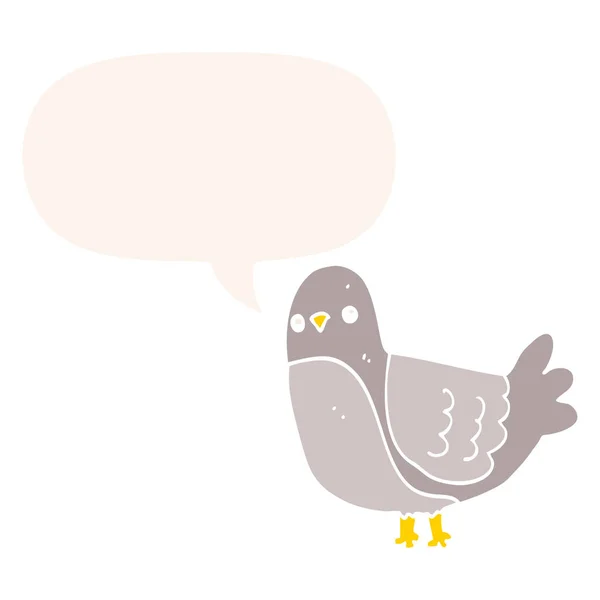 Oiseau de bande dessinée et bulle de parole dans le style rétro — Image vectorielle