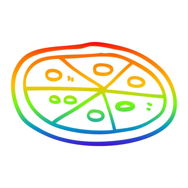 Rainbow gradient line drawing cartoon pizza — Stock Vector