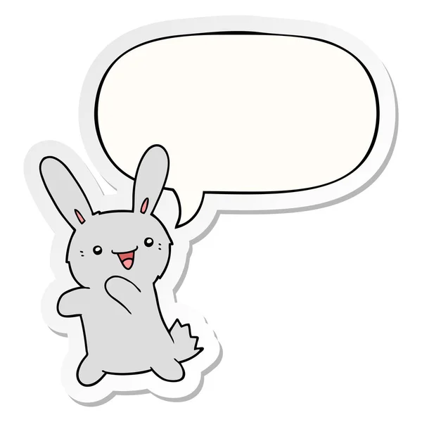 Dibujos animados conejo y el habla pegatina burbuja — Vector de stock